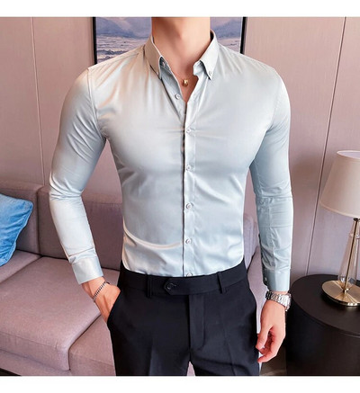 Camisas De Hombre New Work Wear tömör hosszú ujjú szociális ingek férfiaknak ruházat karcsúsított formális férfi ruha ingek nagy méretű 5XL