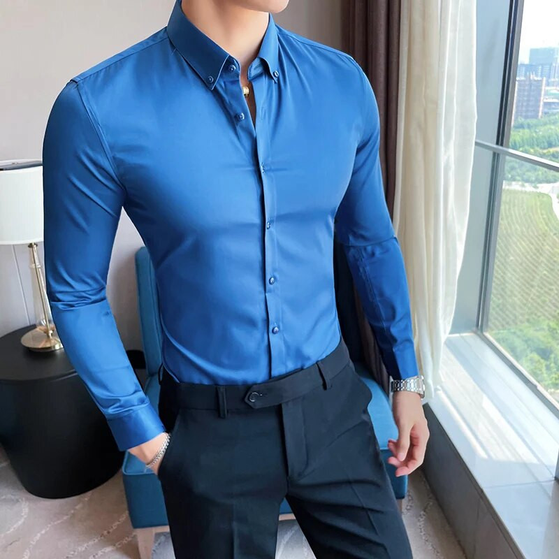 Camisas De Hombre New Work Wear tömör hosszú ujjú szociális ingek férfiaknak ruházat karcsúsított formális férfi ruha ingek nagy méretű 5XL