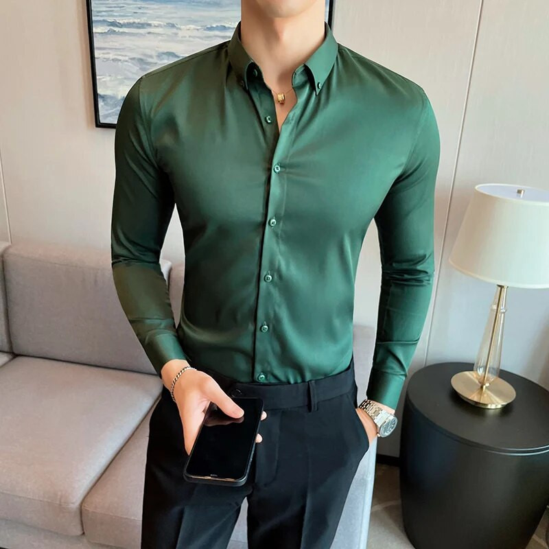 Camisas De Hombre New Work Wear tömör hosszú ujjú szociális ingek férfiaknak ruházat karcsúsított formális férfi ruha ingek nagy méretű 5XL