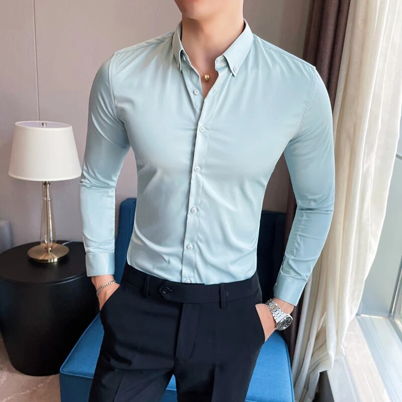 Camisas De Hombre New Work Wear tömör hosszú ujjú szociális ingek férfiaknak ruházat karcsúsított formális férfi ruha ingek nagy méretű 5XL