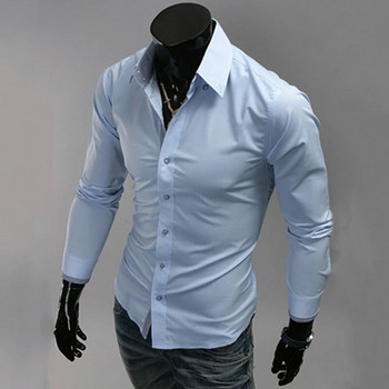 Мъжки ежедневни ризи 2022 Едноредни мъжки тънки рокли Ризи с дълъг ръкав Soild Мъжки социални ризи Designer Chemise Homme