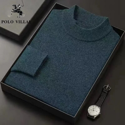 2023. gada rudens un ziemas modes Vienkāršs, silts vienkrāsains trikotāžas džemperis ar pusi augstu kakla izgriezumu ar kašmira vīriešu apakšējo džemperi