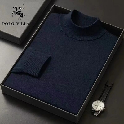 2023. gada rudens un ziemas modes Vienkāršs, silts vienkrāsains trikotāžas džemperis ar pusi augstu kakla izgriezumu ar kašmira vīriešu apakšējo džemperi