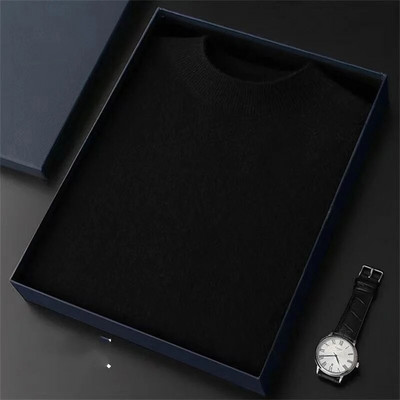 2023. gada rudens un ziemas modes Vienkāršs, silts vienkrāsains trikotāžas džemperis ar pusi augstu kakla izgriezumu ar kašmira vīriešu apakšējo džemperi