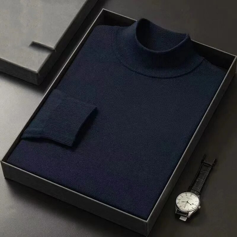 2023. gada rudens un ziemas modes Vienkāršs, silts vienkrāsains trikotāžas džemperis ar pusi augstu kakla izgriezumu ar kašmira vīriešu apakšējo džemperi