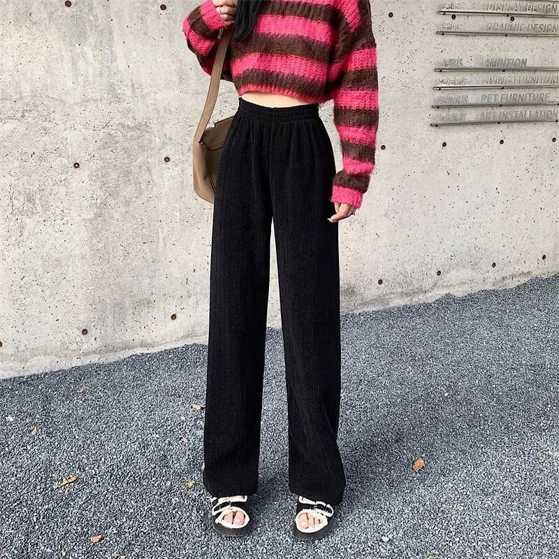 2023-as koreai hétköznapi széles szárú nadrágok női tavaszi és őszi dizájn magas derekú, egyenes, széles szárú nadrágok