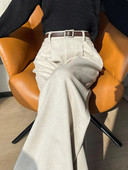 Vilnas bikses ar augstu vidukli, platas kājas, ikdienišķas brīvas, taisnas bikses korejiešu modes elegants 2023. gada jaunais plāns sieviešu bikses dāvanu josta