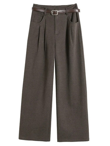 Ψηλόμεσο μάλλινο φαρδύ παντελόνι Μασίφ, χαλαρό ίσιο παντελόνι Κορεατικής μόδας Κομψό 2023 Νέα λεπτή ζώνη δώρου για γυναικεία παντελόνια