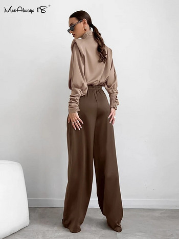 Mnealways18 καφέ ίσιο γυναικείο πλισέ παντελόνι Vintage μασίφ ψηλό ελαστικό παντελόνι γραφείου στη μέση Γυναικείο παντελόνι με φερμουάρ Άνοιξη 2024