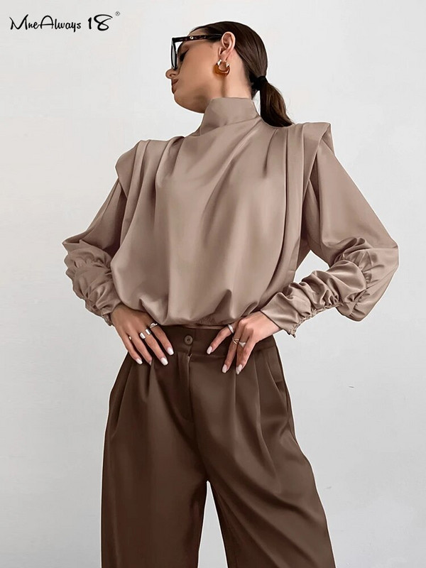 Mnealways18 brūnas, taisnas sieviešu kroku bikses Vintage cietas ar augstu elastīgu jostasvietu Biroja bikses Sieviešu 2024. gada pavasara bikses