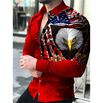 2021 Висококачествено европейско американско мъжко облекло Ежедневна модна риза с щампи Едноредна жилетка Риза с дълъг ръкав Мъжка