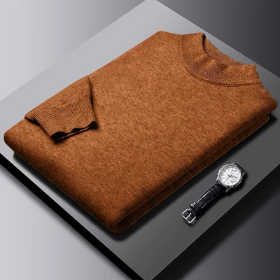 Vīriešu vienkrāsains trikotāžas džemperis, modes ikdienas, ērti topi, klasiski vīriešu džemperi ar pusapkakli