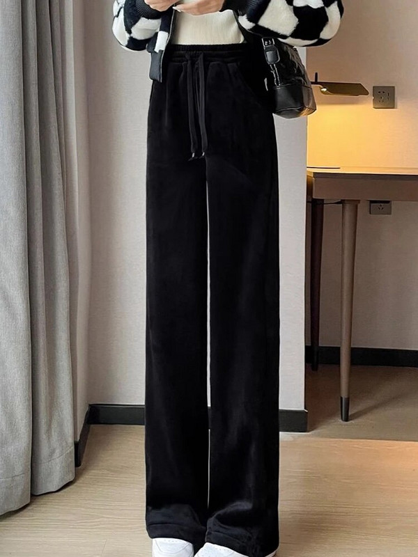 Jaunas ziemas siltas, jēra vilnas pūkainas bikses, ikdienišķas biezas sieviešu sniega apģērba krāsas Pantalone Baggy plīša flīsa odere Spodnie 2023