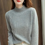 Sieviešu džemperis 2023. gada korejiešu modes rudens ziemas kontrasta trikotāžas apģērbs silts džemperis ar garām piedurknēm, trikotāžas sieviešu džemperis