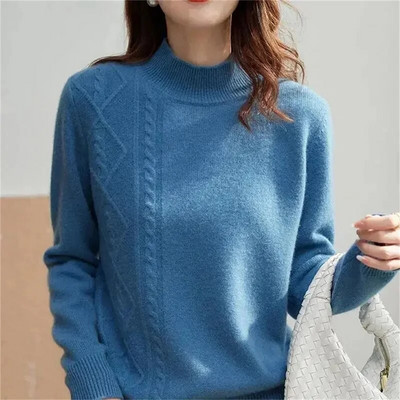 Sieviešu džemperis 2023. gada korejiešu modes rudens ziemas kontrasta trikotāžas apģērbs silts džemperis ar garām piedurknēm, trikotāžas sieviešu džemperis