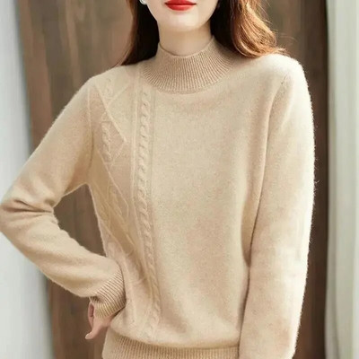 Sieviešu džemperis 2023. gada korejiešu modes rudens ziemas kontrasta trikotāžas apģērbs silts džemperis ar garām piedurknēm, trikotāžas sieviešu džemperis