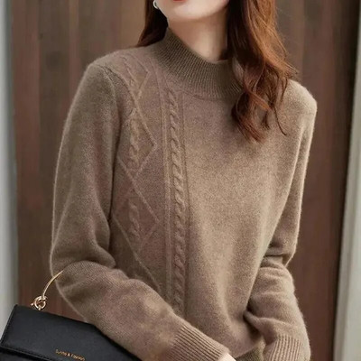 Sieviešu džemperis 2023. gada korejiešu modes rudens ziemas kontrasta trikotāžas apģērbs silts džemperis ar garām piedurknēm, trikotāžas sieviešu džemperis