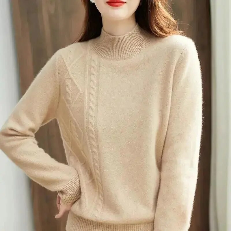 Sieviešu džemperis 2023. gada korejiešu modes rudens ziemas kontrasta trikotāžas apģērbs silts džemperis ar garām piedurknēm, trikotāžas sieviešu džemperis