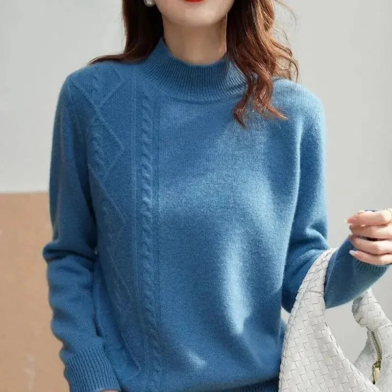 Sieviešu džemperis 2023. gada korejiešu modes rudens ziemas kontrasta trikotāžas apģērbs silts džemperis ar garām piedurknēm, trikotāžas sieviešu džemperis