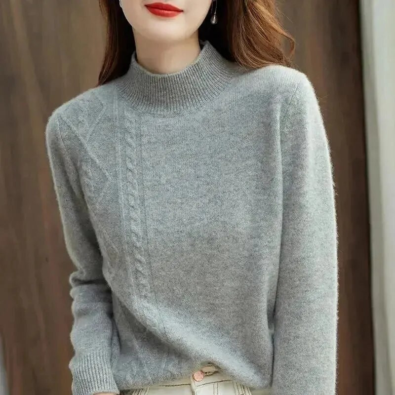 Sieviešu džemperis 2023. gada korejiešu modes rudens ziemas kontrasta trikotāžas apģērbs silts džemperis ar garām piedurknēm, trikotāžas sieviešu džemperis