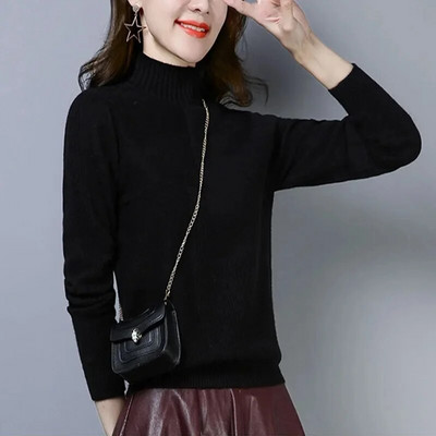 Korejas džemperis ar apkakli, tievs, biezs trikotāžas džemperis, sieviete, 2023. gada jauns ziemas džemperis, ikdienas džemperi, silti trikotāžas topi