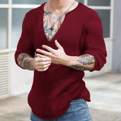 Jesen Zima Muški ležerni modni veste s V-izrezom Muški puloveri dugih rukava Jednobojni pleteni puloveri za sve koji se mogu složiti Muški džemperi Top