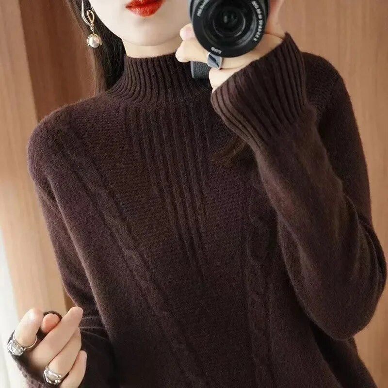 Γυναικείο πουλόβερ για άνοιξη, φθινόπωρο, 2023 Νέα πλεκτά πουλόβερ μασίφ πλεκτό κασμίρ Βασικά πουκάμισα με κάτω μέρος