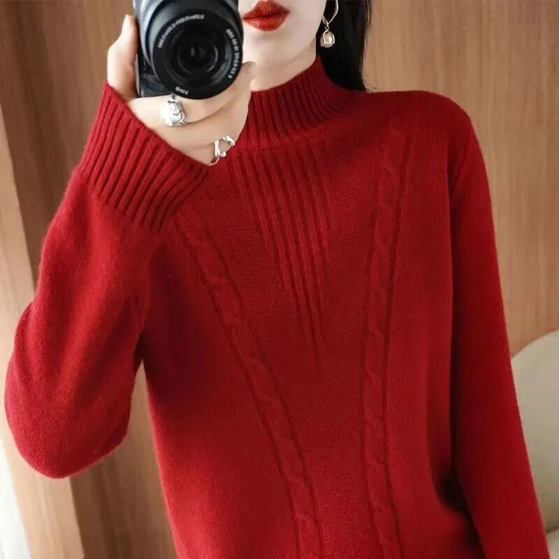 Γυναικείο πουλόβερ για άνοιξη, φθινόπωρο, 2023 Νέα πλεκτά πουλόβερ μασίφ πλεκτό κασμίρ Βασικά πουκάμισα με κάτω μέρος