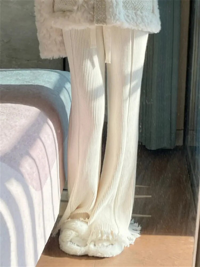 Yitimuceng pušķis trikotāžas bikses sievietēm 2023. gada ikdienišķas vienkāršās bikses ar augstu vidukli, platas kājas