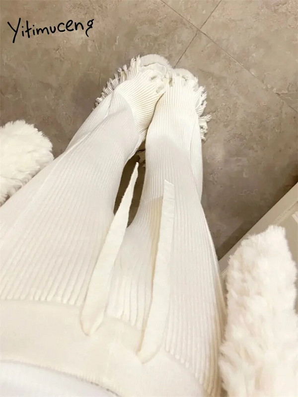 Yitimuceng pušķis trikotāžas bikses sievietēm 2023. gada ikdienišķas vienkāršās bikses ar augstu vidukli, platas kājas