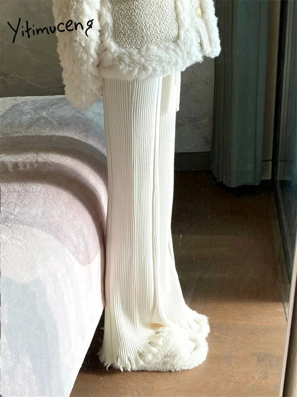 Yitimuceng pušķis trikotāžas bikses sievietēm 2023. gada ikdienišķas vienkāršās bikses ar augstu vidukli, platas kājas