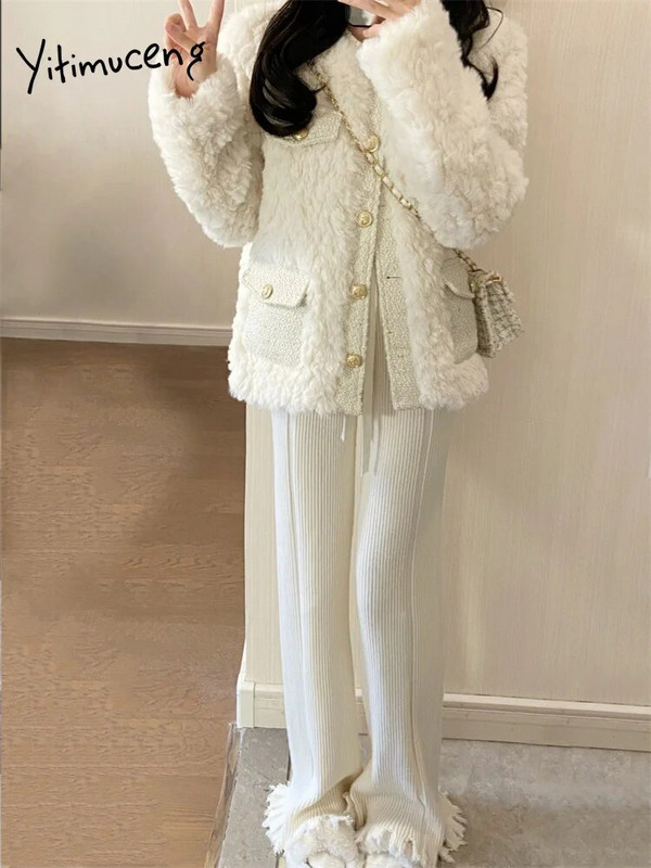 Yitimuceng pušķis trikotāžas bikses sievietēm 2023. gada ikdienišķas vienkāršās bikses ar augstu vidukli, platas kājas