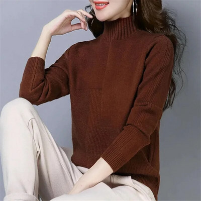 Sieviešu džemperis ar apkakli Trikotāžas, mīksti džemperi Kašmira džemperi Pamata džemperi sievietēm 2023. gada rudens ziemas džemperis