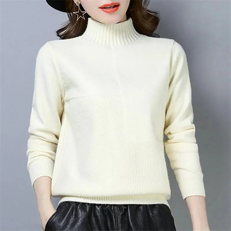 Sieviešu džemperis ar apkakli Trikotāžas, mīksti džemperi Kašmira džemperi Pamata džemperi sievietēm 2023. gada rudens ziemas džemperis