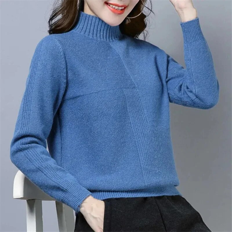 Sieviešu džemperis ar apkakli Trikotāžas, mīksti džemperi Kašmira džemperi Pamata džemperi sievietēm 2023. gada rudens ziemas džemperis