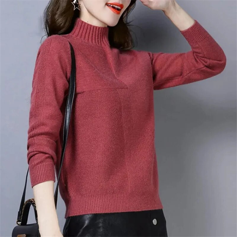Sieviešu džemperis ar apkakli Trikotāžas, mīksti džemperi Kašmira džemperi Pamata džemperi sievietēm 2023. gada rudens ziemas džemperis
