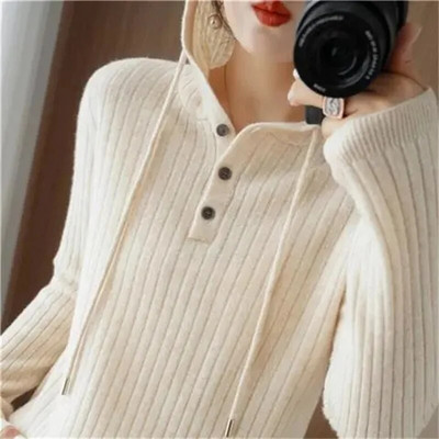 2024. gada jauns rudens ziemas trikotāžas džemperi Topi ar kapuci Puloveri Ikdienas džemperi Sieviešu krekls ar garām piedurknēm šaurs džemperis meitenēm