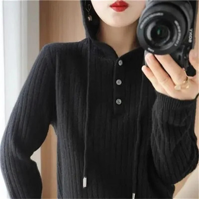 2024. gada jauns rudens ziemas trikotāžas džemperi Topi ar kapuci Puloveri Ikdienas džemperi Sieviešu krekls ar garām piedurknēm šaurs džemperis meitenēm