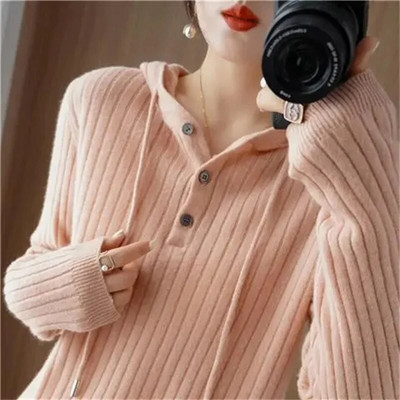 2024. gada jauns rudens ziemas trikotāžas džemperi Topi ar kapuci Puloveri Ikdienas džemperi Sieviešu krekls ar garām piedurknēm šaurs džemperis meitenēm