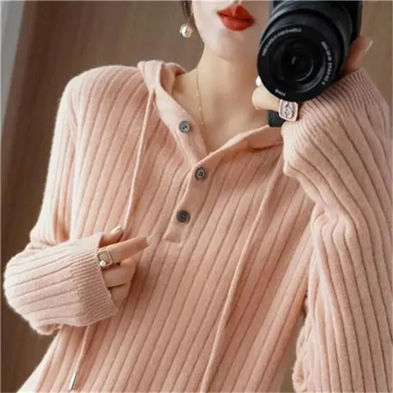 2024. gada jauns rudens ziemas trikotāžas džemperi Topi ar kapuci Puloveri Ikdienas džemperi Sieviešu krekls ar garām piedurknēm šaurs džemperis meitenēm