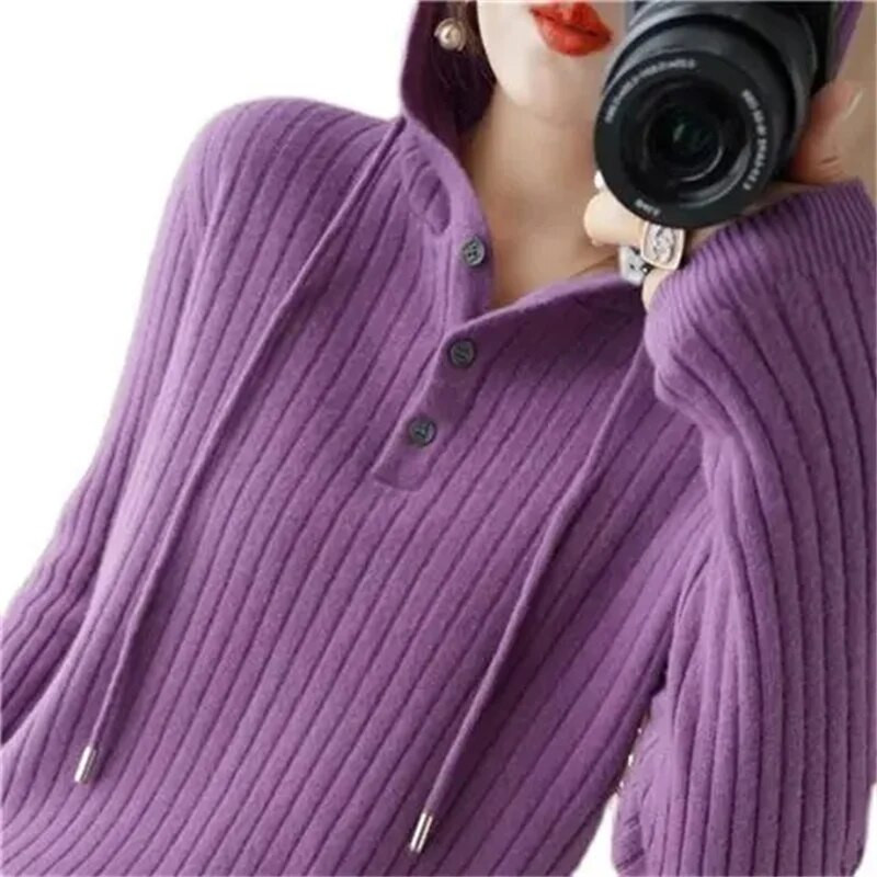 2024. gada jauns rudens ziemas trikotāžas džemperi Topi ar kapuci Puloveri Ikdienas džemperi Sieviešu krekls ar garām piedurknēm šaurs džemperis meitenēm