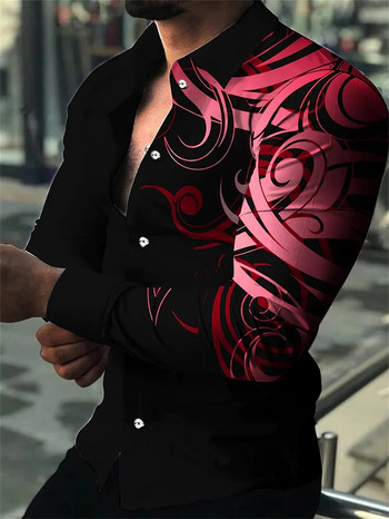 Модни луксозни мъжки ризи, едноредна риза, ежедневни лилави турбулентни щампи, горнища с дълъг ръкав, мъжко облекло, хавайска жилетка