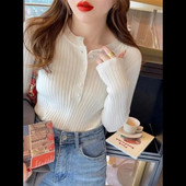 Női, 2024. ősz, új pulóver karcsúsított hosszú ujjú kötött alsó ing belső viselet felső divat pulóverek ruhák karcsúsító izzadság