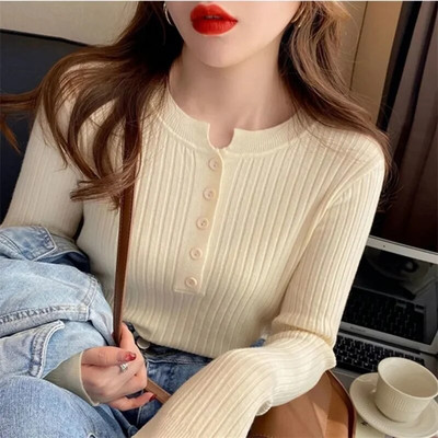 Női, 2024. ősz, új pulóver karcsúsított hosszú ujjú kötött alsó ing belső viselet felső divat pulóverek ruhák karcsúsító izzadság