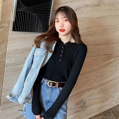 Női, 2024. ősz, új pulóver karcsúsított hosszú ujjú kötött alsó ing belső viselet felső divat pulóverek ruhák karcsúsító izzadság