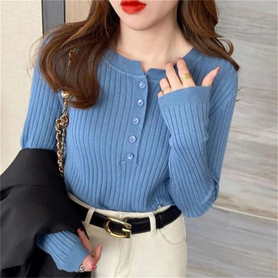 Női, 2024. ősz, új pulóver karcsúsított hosszú ujjú kötött alsó ing belső viselet felső divat pulóverek ruhák karcsúsító izzadság