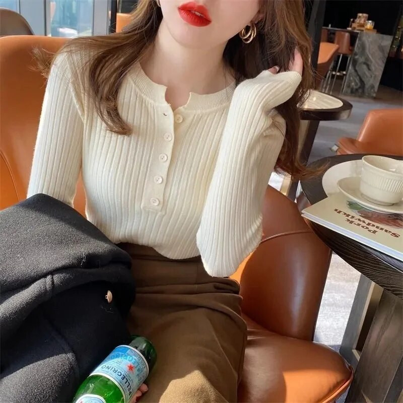 Női, 2024. ősz, új pulóver karcsúsított hosszú ujjú kötött alsó ing belső viselet felső divat pulóverek ruhák karcsúsító izzadság