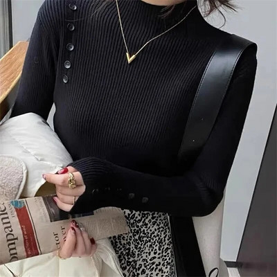 2023-as őszi alsó alsó pulóver felső női bordázott puha minta nyakú rugalmas pulóver meleg egyszínű karcsú pulóver
