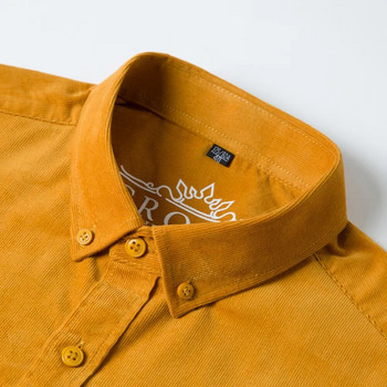 Мъжка ретро риза от 100% памук и рипсено кадифе с дълги ръкави, един джоб с кръпка, стандартна кройка и яка с копчета Качествени ежедневни ризи