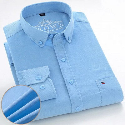 Vīriešu senlaicīgi 100% kokvilnas velveta krekls ar garām piedurknēm, kabata, standarta formas, pogāms apkakles kvalitātes ikdienas krekli